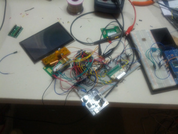 Early display interface prototype on a breadboard